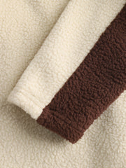 Fleece Patchy Stand Collar Drawstring Sweatshirt