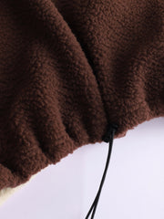 Fleece Patchy Stand Collar Drawstring Sweatshirt