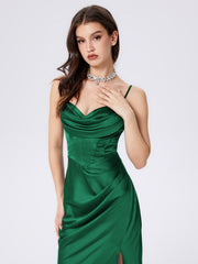 Satin Cowl Neck Cami Corset Maxi Dress