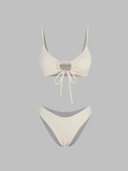 Cut Out Front Tied Bikini Swimsuit