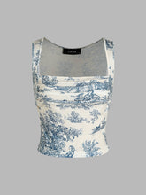 Toile de Jouy Square Neck Tank Top