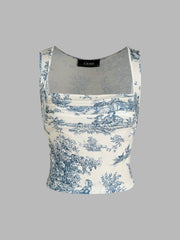 Toile de Jouy Square Neck Tank Top