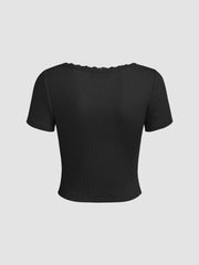 Lace Trim Knitted Crop Top
