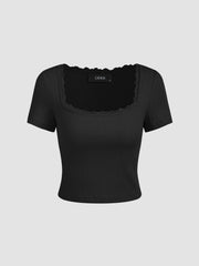 Lace Trim Knitted Crop Top