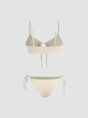 Solid O-Ring Front Tied Bikini Set