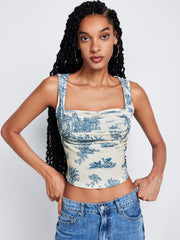 Toile de Jouy Square Neck Tank Top