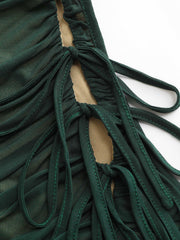 Mesh Ruched High Neck Midi Dress