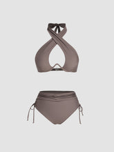 Solid Criss Cross Halter Underwire Bikini Set