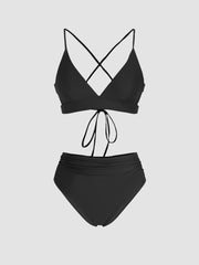 V-neck Tie Back Shaping Bikini Swimsuit