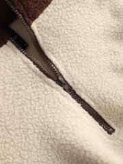 Fleece Patchy Stand Collar Drawstring Sweatshirt