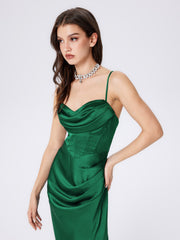 Satin Cowl Neck Cami Corset Maxi Dress