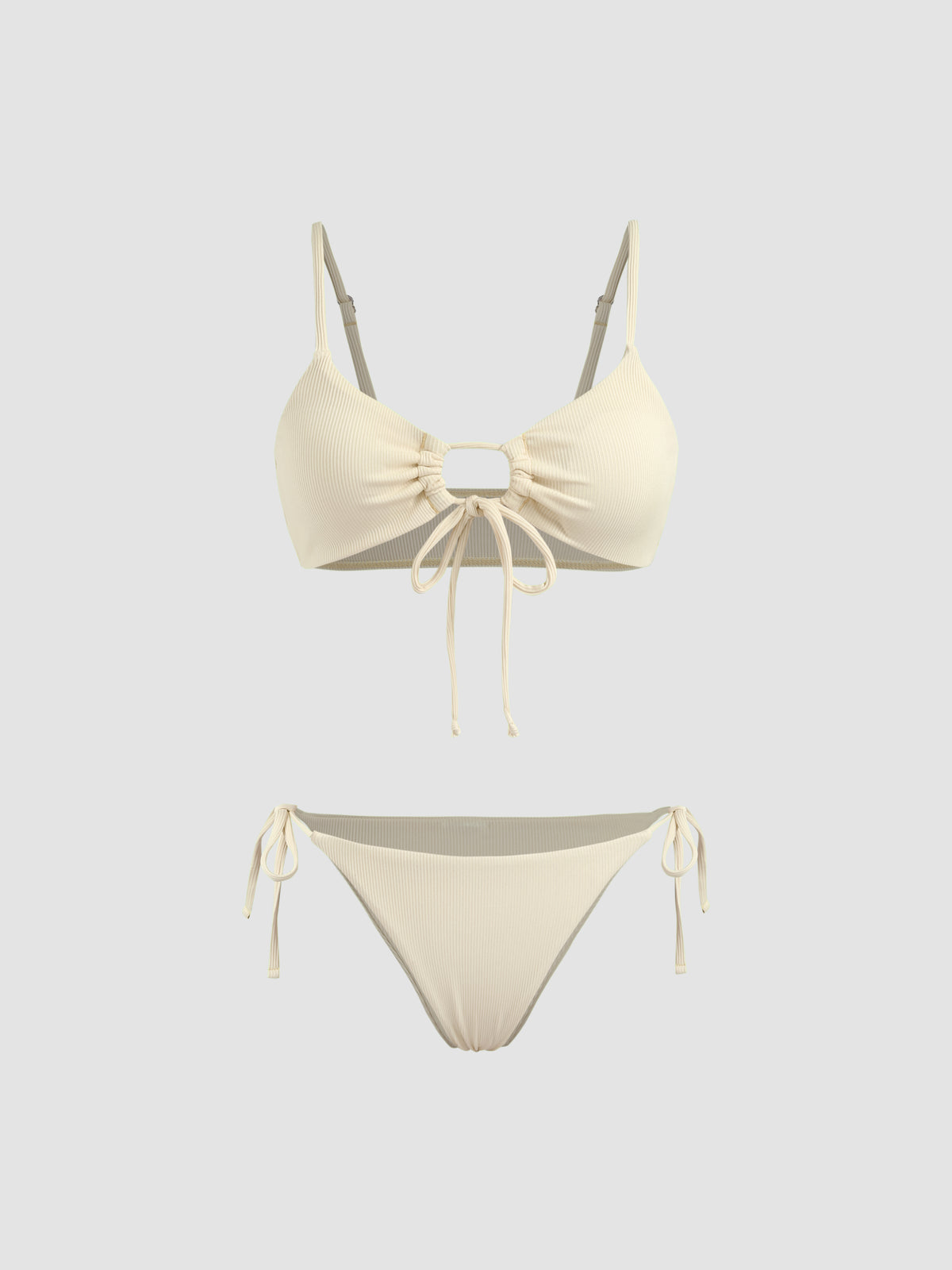 Solid O-Ring Front Tied Bikini Set