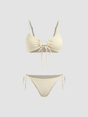 Solid O-Ring Front Tied Bikini Set