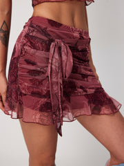 Chiffon High Waist Floral Knotted Mini Skirt