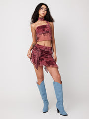 Chiffon High Waist Floral Knotted Mini Skirt