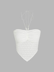 Halter Ruched Knotted Tank Crop Top