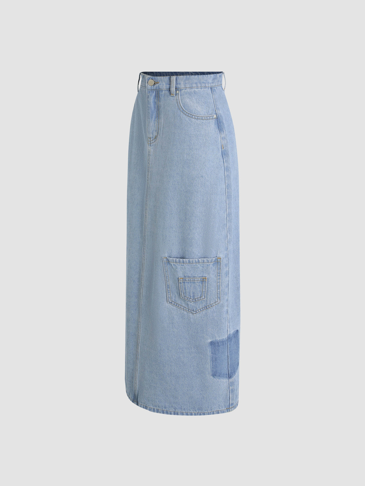 Denim Solid Pocket Maxi Skirt